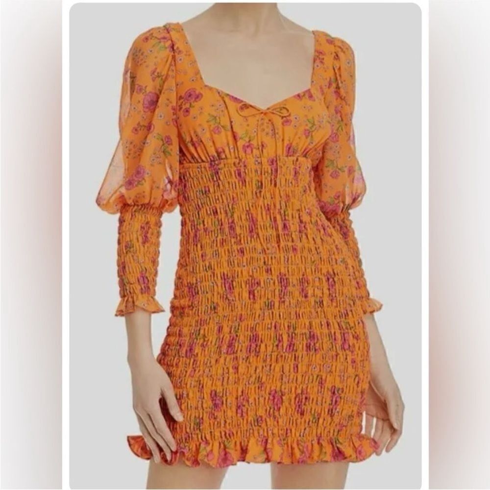 For Love And Lemons Orange Floral Mini Dress, XS